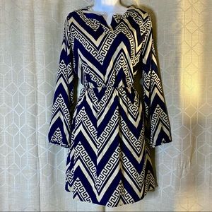 Peach Love Cream Navy and Cream Long Sleeve Dress